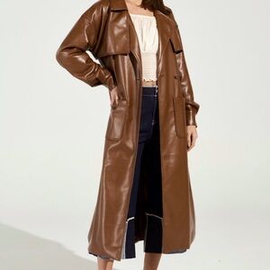 Akira butter luxe faux leather brown trench size 1x